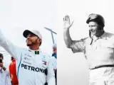 Lewis Hamilton (i) ha igualado los cinco títulos mundiales de Fórmula 1 que logró Juan Manuel Fangio (d).
