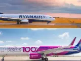 Aviones de Ryanair y Wizz Air.