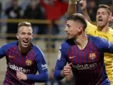 El Barcelona celebra su gol ante la Cultural Leonesa.