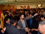 Santiago Abascal, en uno de los últimos mítines de Vox en la campaña andaluza, celebrado en Roquetas de Mar.