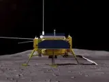 Recreación artística de la sonda china Chang'e 4 posada sobre la superficie lunar.