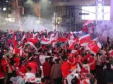 Aficionados de River Plate celebrando la victoria en la Copa Libertadores.
