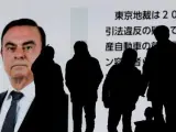 Una pantalla con una noticia sobre el expresidente de Nissan Carlos Ghosn, en un edificio de oficinas en Tokio (Japón).