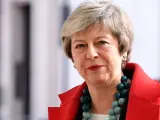 Theresa May a su llegada a los estudios de la BBC en Londres este domingo.