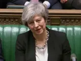 La primera ministra británica, Theresa May, en el debate sobre el acuerdo del 'brexit' en el Parlamento británico.