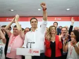 Intervención de Pedro Sánchez tras ganar las primarias a la secretaría general del PSOE en 2017.