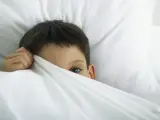 Un niño entre las sábanas de su cama.