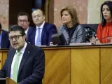 Intervención del líder de Vox en Andalucía, Francisco Serrano, en el Parlamento de Andalucía donde se debate por segundo y ultimo día la investidura del popular Juanma Moreno.