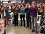 La imagen de Pilar Baeza, insertada en una foto del acto de presentación de candidatos a alcaldes de Podemos en Castilla y León.