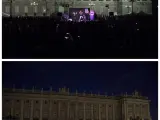 Dos imágenes del Palacio Real en la Hora del Planeta.