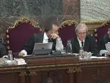 El juez Marchena y los magistrados durante el juicio al c en el Supremo.