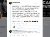 Tuits de Óscar Puente para defender el gasto en conciertos para las fiestas de septiembre.