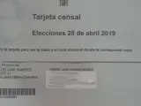 Imagen de la tarjeta censal de Yéremi Vargas para votar en las elecciones generales del 28 de abril.