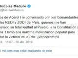 El tuit de Maduro tras el levantamiento de Juan Guaidó.