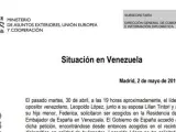 Comunicado de Exteriores sobre la situación en Venezuela con Leopoldo López.