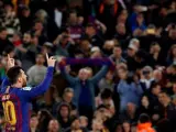 Messi celebra el gol de la victoria ante el Levante.