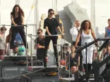 Las Spice Girls durante un ensayo general para la ceremonia de clausura de los Juegos Olímpicos de Londres 2012.
