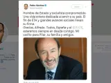 Tuit de pésame de Pedro Sánchez sobre Alfredo Pérez Rubalcaba.