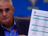 Tite, seleccionador de Brasil, muestra la convocatoria de Brasil.