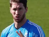 Sergio Ramos, durante un entrenamiento del Real Madrid.