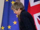 La primera ministra británica, Theresa May, en el Consejo Europeo en Bruselas.