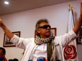 El líder del partido político FARC Seuxis Paucias Hernández, alias Jesús Santrich, en una rueda de prensa tras ser liberado en Bogotá.