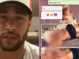 Imagen de Neymar y una de las capturas difundidas por él en Instagram tras ser acusado de violación.