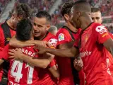 Los jugadores del Mallorca celebran uno de los tantos ante el Albacete