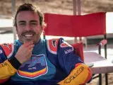 Fernando Alonso, durante su prueba con el Toyota Hilux V8 4x4 del Dakar.