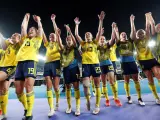 Las jugadoras de Suecia celebran su pase a cuartos de final del Mundial femenino.