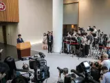 La jefa del Gobierno local de Hong Kong, Carrie Lam, en una rueda de prensa.