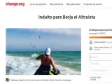Imagen de la petición de indulto en la web Change.Org para Borja, condenado a dos años de prisión por homicidio por imprudencia grave