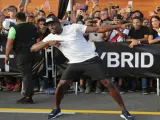 Usain Bolt tras participar en un acto en Lima
