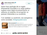 Captura de pantalla del tuit escrito por Antón Gómez-Reino.