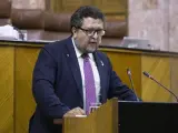 El diputado de Vox Francisco Serrano, durante una intervención en el pleno del Parlamento andaluz.