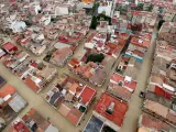 Imagen aérea de la ciudad de Dolores (Alicante) inundada a causa del desbordamiento del río Segura por la gota fría de septiembre de 2019.
