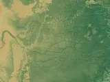 Imagen de satélite tratada digitalmente del complejo de humedales maya conocido como 'Aves del Paraíso', en el noroeste de Belice.