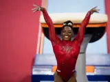 Simone Biles, tras el salto que le ha dado su 23ª medalla mundial.