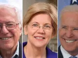 De izq. a dcha., Bernie Sanders, Elisabeth Warren y Joe Biden.