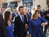 El líder del PP, Pablo Casado, a la seua arribada al Palau de la Generalitat Valenciana per als actes institucionals del 9 d'Octubre