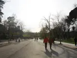 Turistas caminando por el parque del Retiro