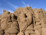 Una de las escenas del Bel&eacute;n de Arena en la playa de Las Canteras, en Las Palmas de Gran Canaria