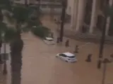 La zona centro de Los Alcáceres completamente inundada
