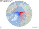 Mapa de declinación del polo magnético para 2020