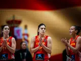 Leonor Rodríguez, Marta Xargay y Laia Palau, jugadoras de la selección española femenina de baloncesto, en el Preolímpico