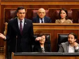 El presidente del Gobierno, Pedro Sánchez, interviene durante la sesión de control en el Congreso.