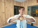 Sandra Sanchez, con su primera medalla del circuito mundial de karate.