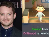 El actor Elijah Wood y su personaje de 'Animal Crossing: New Horizons'.