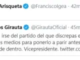 Tuit de Francisco Igea en respuesta a Juan Carlos Girauta.