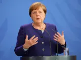 Angela Merkel, en una rueda de prensa desde Berlín.